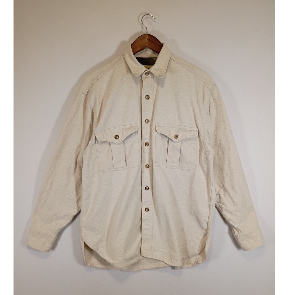 Gorpcore Eddie Bauer Mens M Cream Heavyweight Cotton Flannel Work Shirt